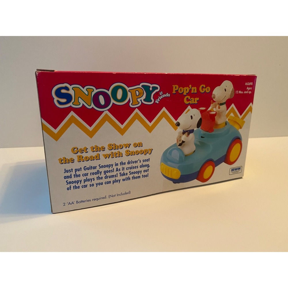NIB Irwin Peanuts Snoopy & Andy Pop'n Go Car Rare Vintage Musical Toy 63690
